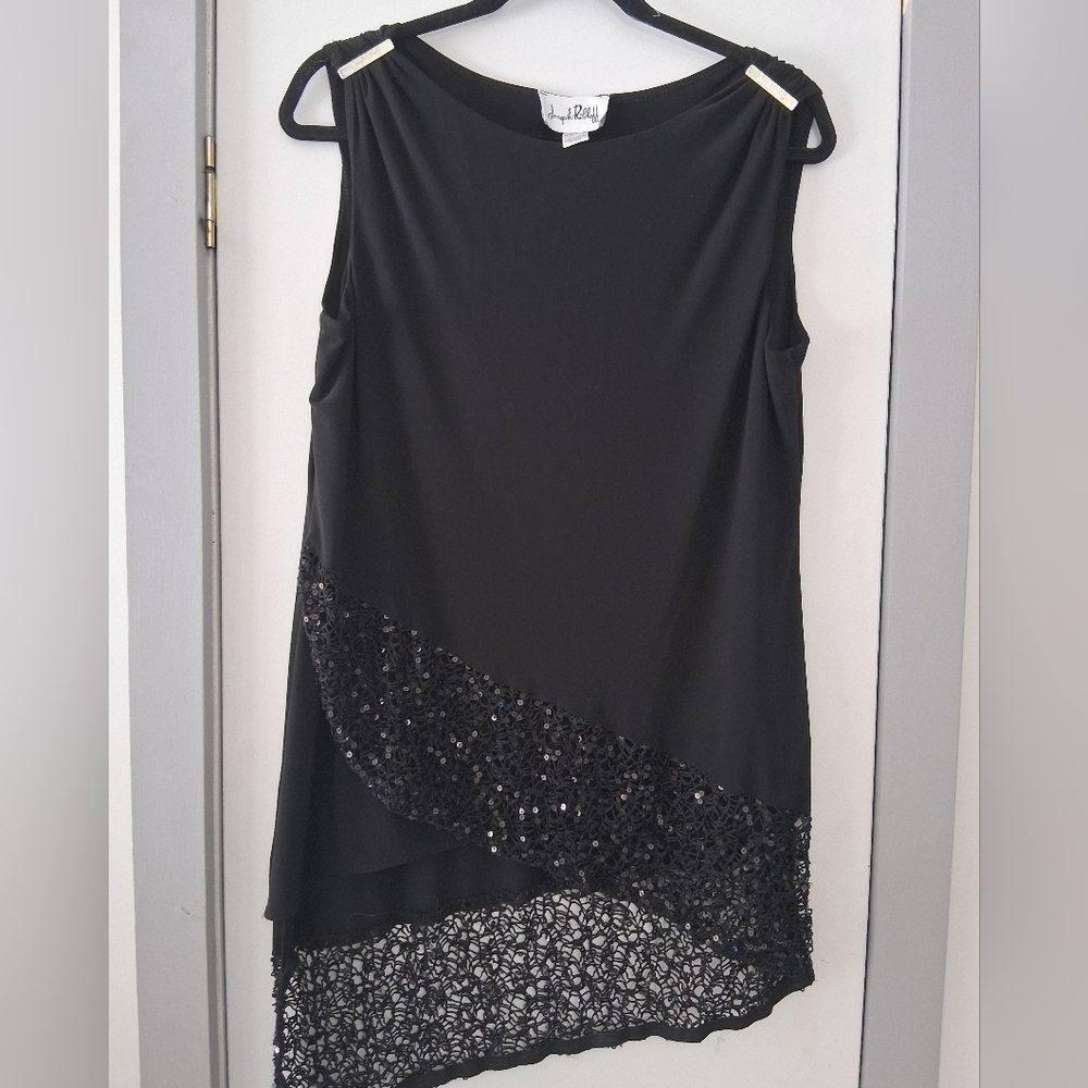 Joseph Ribkoff Black Sleeveless Evening Top with Sequin Lace Overlay